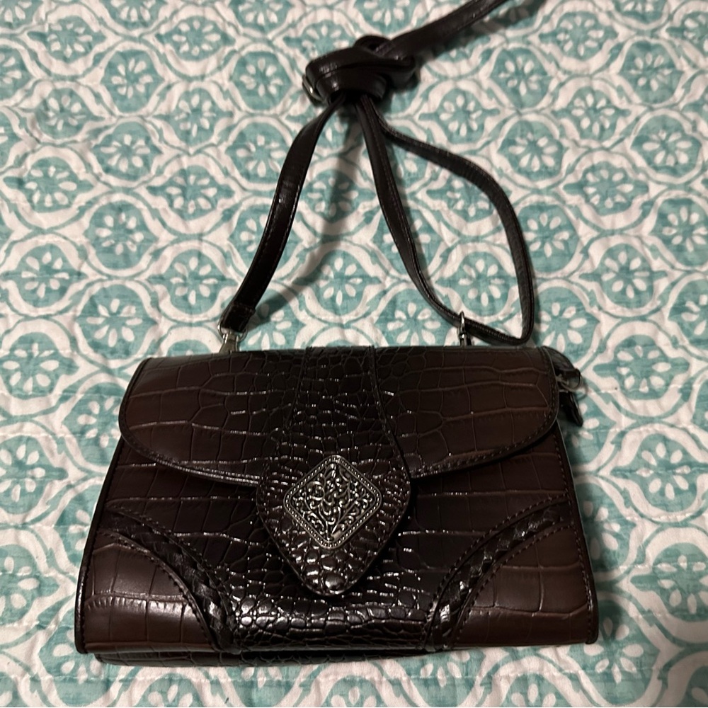 Coldwater Creek Juliana Dark Brown Faux Croc Embossed Women's Handbag